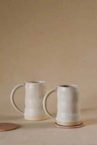 Set of 2 Uneven Ceramic Beer Mug/Tumbler milk/Coffee/tea Mug, Matte White - TOH