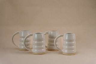 Set of 4 - Spiral Pottery Ceramic Beer Mug , Matte White - TOH