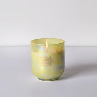Snow flake motif green lustre candle