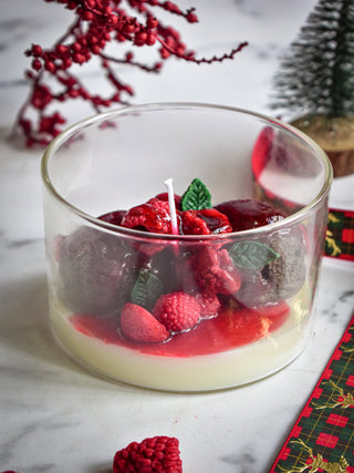 "Raspberry white chocolate mousse candle"