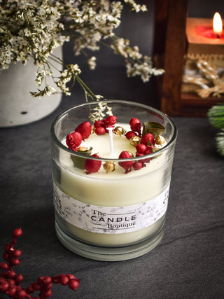"White Dried Flower Christmas Candle - small"
