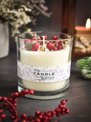 "White Dried Flower Christmas Candle - small"