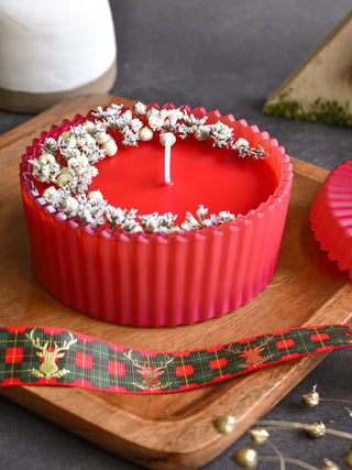 "Red Dried Flower Christmas Candle 1"