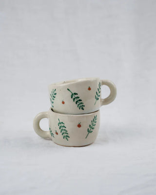 White Hand Pinched Cherry Printed Ceramic Coffee / Tea Mug - TOH