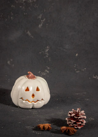White Spooky Pumpkin face Tea-Light Candle Holder - TOH