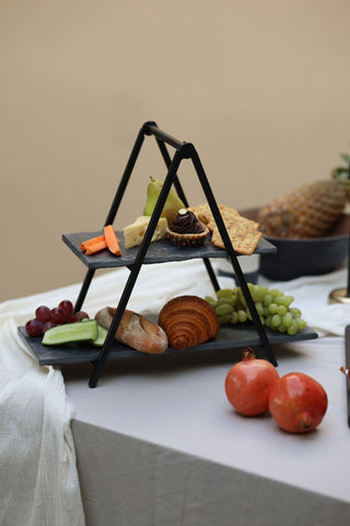 Slate two tier platter with stand