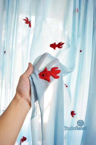 Hand Embroidered Mulmul Curtain- Just Keep Swimmin'