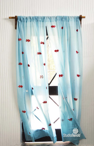 Hand Embroidered Mulmul Curtain- Just Keep Swimmin'