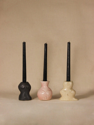 Soulful Ceramic Face Candle Holder Set of 3 - in Black , Pink , Beige colours