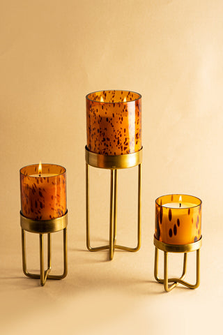 Cheetah High Rise Pillar Candle Holders | Oud Gold