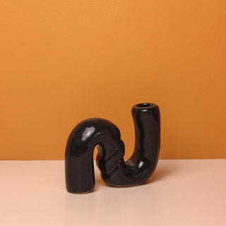Desert Waves Ceramic Candle Holder - Black