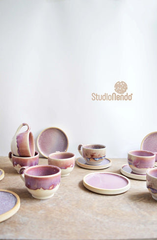 Teacup & Saucer- Set Of 4- Mottled Pink