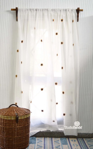 Hand Embroidered Mulmul Curtain - U My Sunflower